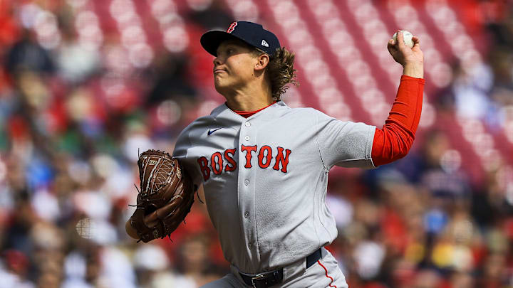 Mar 29, 2026; Cincinnati, Ohio, USA; Boston Red Sox starting pitcher Connelly Early (71) pitches against the Cincinnati Reds in the first inning at Great American Ball Park. Mandatory Credit: Katie Stratman-Imagn Images