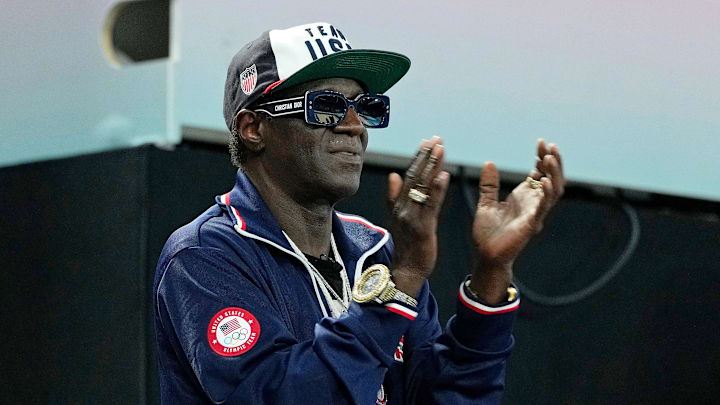 Aug 3, 2024; Paris, France; Flavor Flav attends the first day of gymnastics event finals during the Paris 2024 Olympic Summer Games at Bercy Arena. Aug 3, 2024; Paris, France; Flavor Flav attends the first day of gymnastics event finals during the Paris 2024 Olympic Summer Games at Bercy Arena.