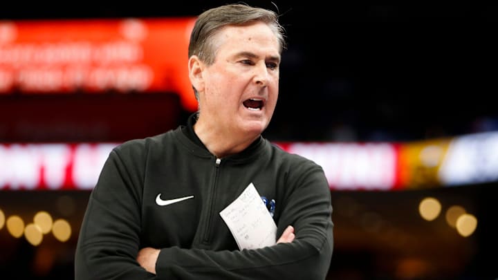 Memphis' assistant coach Rick Stansbury, who is acting as head coach for suspended head coach Penny Hardaway, yells to one of his players during the game between University of Memphis and Alabama State University at FedExForum in Memphis, Tenn., on Friday, November 17, 2023. Memphis' assistant coach Rick Stansbury, who is acting as head coach for suspended head coach Penny Hardaway, yells to one of his players during the game between University of Memphis and Alabama State University at FedExForum in Memphis, Tenn., on Friday, November 17, 2023.