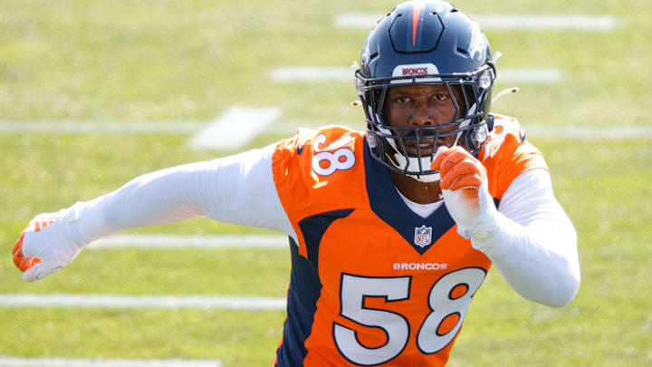 Jul 28, 2021; Englewood, CO, United States; Denver Broncos outside linebacker Von Miller (58) during training camp at UCHealth Training Complex. Mandatory Credit: Isaiah J. Downing-Imagn Images