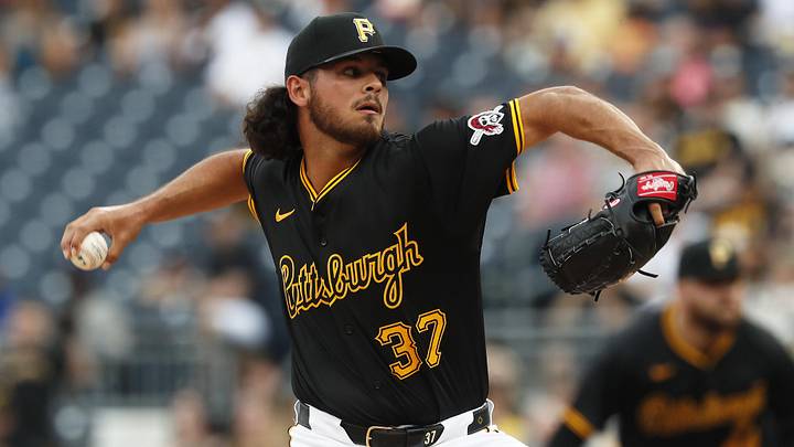 Jun 4, 2024; Pittsburgh, Pennsylvania, USA; Pittsburgh Pirates starting pitcher Jared Jones (37) delivers a pitch against the Los Angeles Dodgers during the first inning at PNC Park. Mandatory Credit: Charles LeClaire-Imagn Images Jun 4, 2024; Pittsburgh, Pennsylvania, USA; Pittsburgh Pirates starting pitcher Jared Jones (37) delivers a pitch against the Los Angeles Dodgers during the first inning at PNC Park. Mandatory Credit: Charles LeClaire-Imagn Images