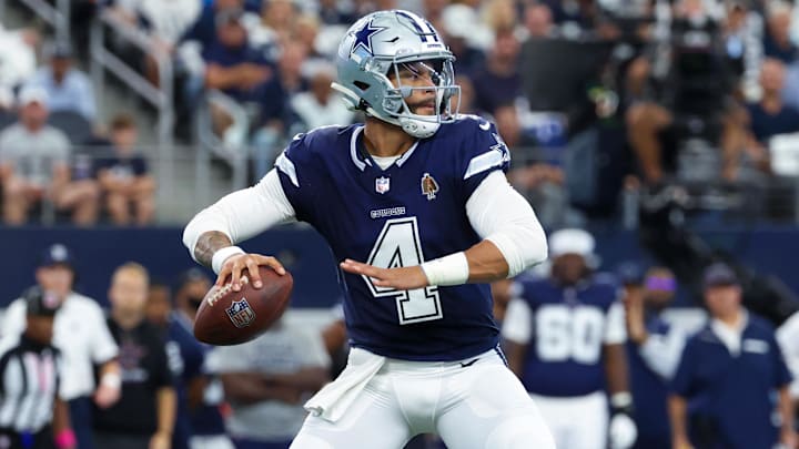 Dallas Cowboys quarterback Dak Prescott (4) throws during the first quarter against the Detroit Lions.