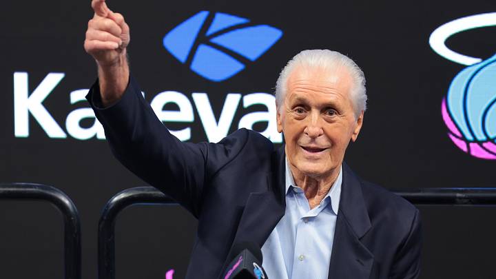 Miami Heat president Pat Riley reacts during an introductory press conference (Mandatory Credit: Sam Navarro-Imagn Images)