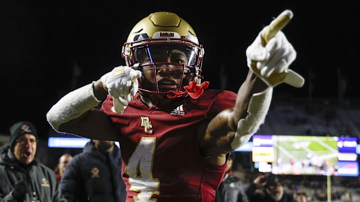 Nov 26, 2022; Chestnut Hill, Massachusetts, USA; Boston College Eagles wide receiver Zay Flowers (4)
