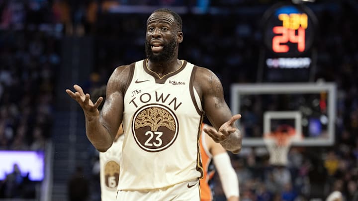 Mar 2, 2026; San Francisco, California, USA; Golden State Warriors forward Draymond Green (23) complains about an official’s non-call during the third quarter against the Los Angeles Clippers at Chase Center. Mandatory Credit: D. Ross Cameron-Imagn Images