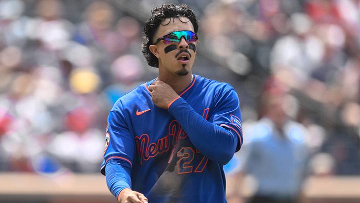 New York Mets first baseman Mark Vientos might be wearing a different uniform next season. New York Mets first baseman Mark Vientos might be wearing a different uniform next season.