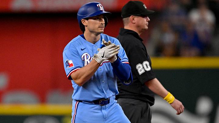 Texas Rangers second baseman Justin Foscue. Credit: Jerome Miron-Imagn Images Texas Rangers second baseman Justin Foscue. Credit: Jerome Miron-Imagn Images