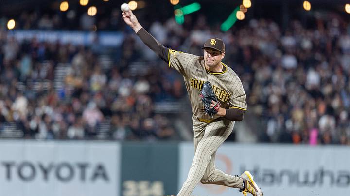 Sep 11, 2026; San Francisco, California, USA;  San Diego Padres pitcher Mason Miller (22) throws a pitch during the ninth inning against the San Francisco Giants at Oracle Park.  Mandatory Credit: Bob Kupbens-Imagn Images