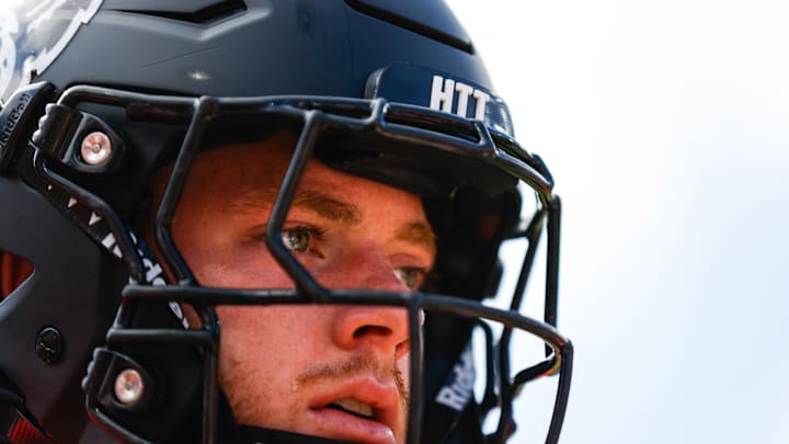 Oct 5, 2024; Raleigh, North Carolina, USA;  North Carolina State Wolfpack linebacker Caden Fordham (10) looks on prior to the first half of the game against Wake Forest Demon Deacons at Carter-Finley Stadium. Mandatory Credit: Jaylynn Nash-Imagn Images