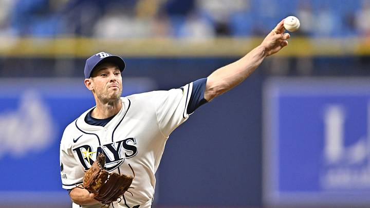 Apr 21, 2026; St. Petersburg, Florida, USA; Tampa Bay Rays pitcher Steven Matz (32) throws a pitch during the first inning against Cincinnati Reds at Tropicana Field. Apr 21, 2026; St. Petersburg, Florida, USA; Tampa Bay Rays pitcher Steven Matz (32) throws a pitch during the first inning against Cincinnati Reds at Tropicana Field.