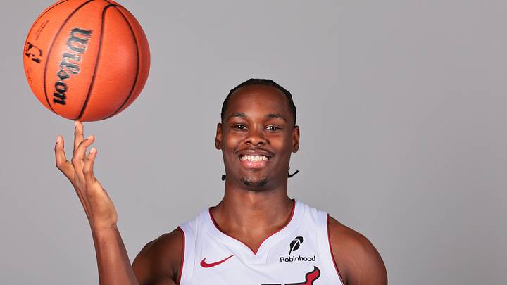 Sep 28, 2026; Miami, FL, USA; Miami Heat guard Bez Mbeng (19) poses for a photo during media day at Kaseya Center. Mandatory Credit: Sam Navarro-Imagn Images Sep 28, 2026; Miami, FL, USA; Miami Heat guard Bez Mbeng (19) poses for a photo during media day at Kaseya Center. Mandatory Credit: Sam Navarro-Imagn Images