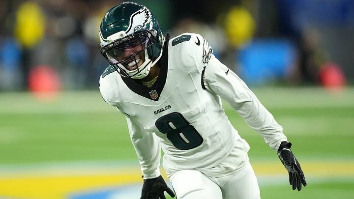 Philadelphia Eagles cornerback Adoree' Jackson reacts against the Los Angeles Chargers in the first half at SoFi Stadium. Philadelphia Eagles cornerback Adoree' Jackson reacts against the Los Angeles Chargers in the first half at SoFi Stadium.
