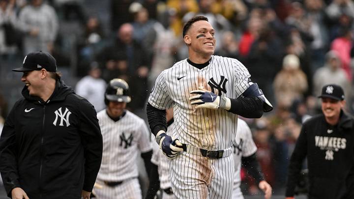 May 24, 2026; Bronx, New York, USA; New York Yankees right fielder Aaron Judge (99) reacts after hitting a walk off two run home run against the Tampa Bay Rays during the ninth inning at Yankee Stadium. Mandatory Credit: John Jones-Imagn Images May 24, 2026; Bronx, New York, USA; New York Yankees right fielder Aaron Judge (99) reacts after hitting a walk off two run home run against the Tampa Bay Rays during the ninth inning at Yankee Stadium. Mandatory Credit: John Jones-Imagn Images