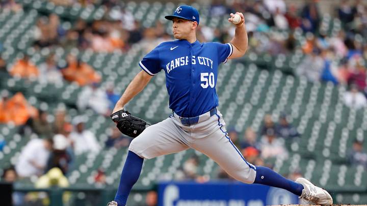 Apr 16, 2026; Detroit, Michigan, USA;  Kansas City Royals pitcher Kris Bubic (50) pitches in the first inning against the Detroit Tigers at Comerica Park. Mandatory Credit: Rick Osentoski-Imagn Images