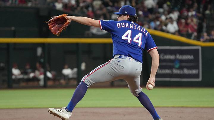 Sep 13, 2026; Phoenix, Arizona, USA; Texas Rangers pitcher Cal Quantrill (44) throws against the Arizona Diamondbacks in the first inning at Chase Field. Mandatory Credit: Rick Scuteri-Imagn Images Sep 13, 2026; Phoenix, Arizona, USA; Texas Rangers pitcher Cal Quantrill (44) throws against the Arizona Diamondbacks in the first inning at Chase Field. Mandatory Credit: Rick Scuteri-Imagn Images
