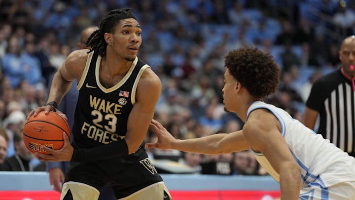 Jan 22, 2024; Chapel Hill, North Carolina, USA;  Wake Forest Demon Deacons guard Hunter Sallis (23)