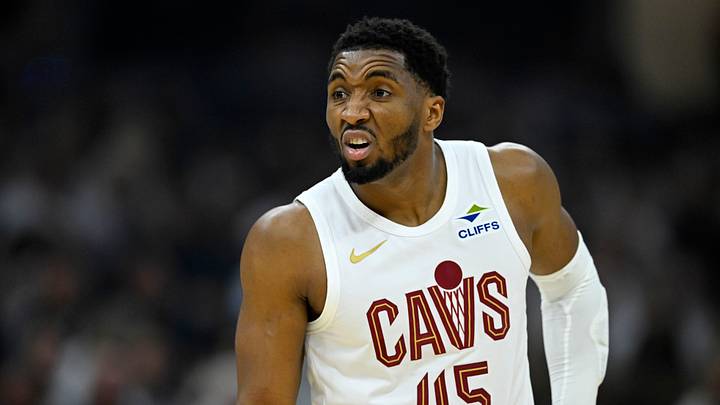 Cleveland Cavaliers guard Donovan Mitchell (45) looks on Cleveland Cavaliers guard Donovan Mitchell (45) looks on
