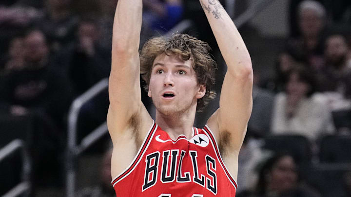 Feb 3, 2026; Milwaukee, Wisconsin, USA; Chicago Bulls forward Matas Buzelis (14) puts up a shot against the Milwaukee Bucks in the first half at Fiserv Forum. Mandatory Credit: Michael McLoone-Imagn Images Feb 3, 2026; Milwaukee, Wisconsin, USA; Chicago Bulls forward Matas Buzelis (14) puts up a shot against the Milwaukee Bucks in the first half at Fiserv Forum. Mandatory Credit: Michael McLoone-Imagn Images
