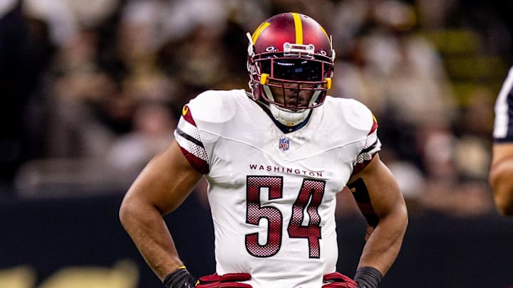 Dec 15, 2024; New Orleans, Louisiana, USA;  Washington Commanders linebacker Bobby Wagner (54) looks on against the New Orleans Saints during the first half at Caesars Superdome. Mandatory Credit: Stephen Lew-Imagn Images