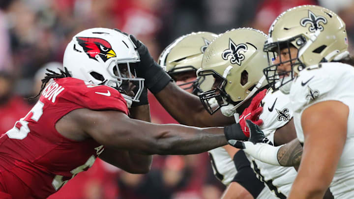 Darius Robinson takes on the Saints defensive front in a preseason game. Robinson is coming off IR to face the Bears in his NFL debut. Darius Robinson takes on the Saints defensive front in a preseason game. Robinson is coming off IR to face the Bears in his NFL debut.