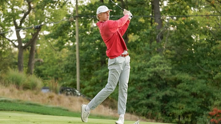 William Jennings hits a tee shot on Wednesday at American Dunes Golf Club during the Folds of Honor Collegiate. The sophomore’s performance helped him secure medalist honors and lead Alabama to a season-opening team victory.