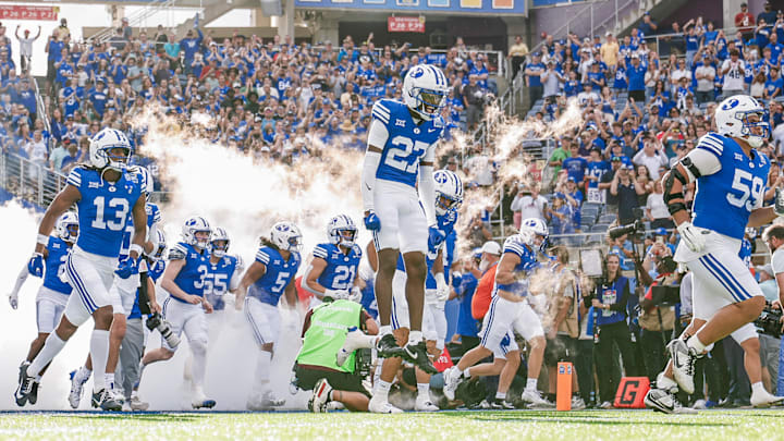 BYU safety Matthias Leach runs out for Pop-Tarts Bowl