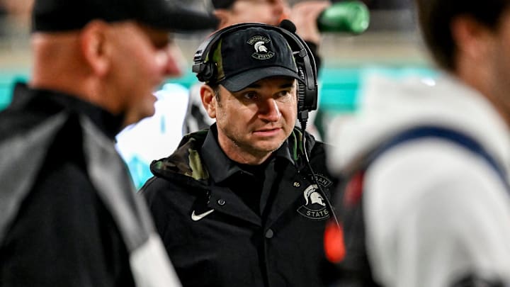 Michigan State's head coach Jonathan Smith looks on during the fourth quarter against Penn State on Saturday, Nov. 15, 2025, at Spartan Stadium in East Lansing. Michigan State's head coach Jonathan Smith looks on during the fourth quarter against Penn State on Saturday, Nov. 15, 2025, at Spartan Stadium in East Lansing.