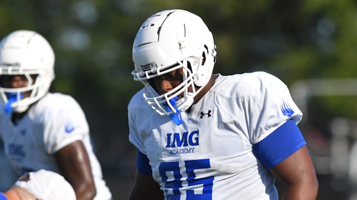 Defensive lineman Cameron McHaney (#95) during practice on Friday, Aug. 2, 2024 on IMG Academy Football Media Day in Bradenton, Florida.