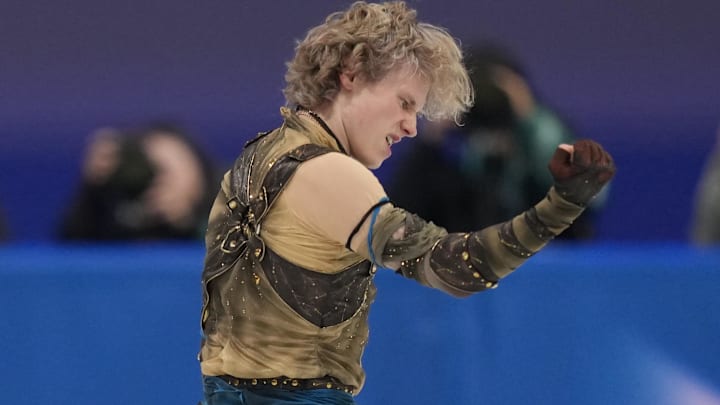 Feb 10, 2026; Milan, Italy; Ilia Malinin of the United States of America competes in men's singles short program during the Milano Cortina 2026 Olympic Winter Games at Milano Ice Skating Arena.