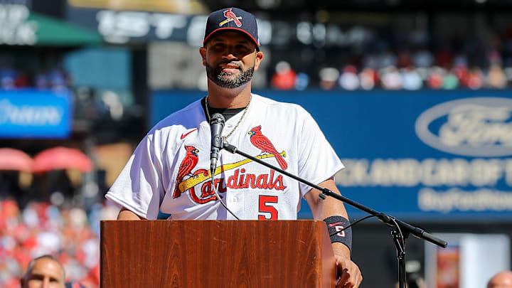 Albert Pujols tuvo una grata conversación con Pedro Martínez 