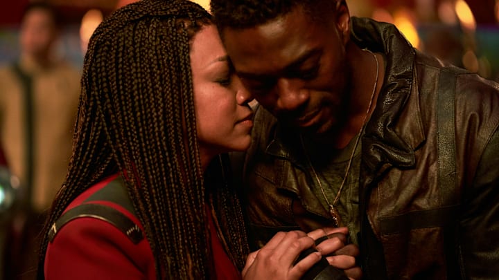 Pictured: Sonequa Martin-Green as Burnham and David Ajala as Book of the Paramount+ original series STAR TREK: DISCOVERY. Photo Cr: Marni Grossman/Paramount+ © 2021 CBS Interactive. All Rights Reserved.