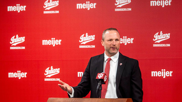 Indiana University men's basketball Head Coach Darian DeVries speaks at the introductory press conference at Simon Skjodt Assembly Hall on Wednesday, March 19, 2025.