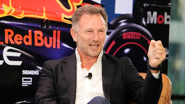 Christian Horner, Team Principal of Oracle Red Bull Racing, speaks at the Red Bull Fan Zone, a private event at Oracle headquarters, on Wednesday October 18, 2023.