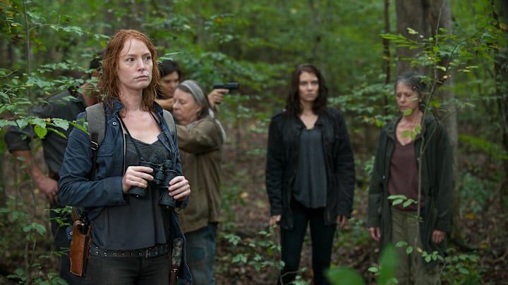 Alicia Witt as Paula, Lauren Cohan as Maggie Greene, and Melissa McBride as Carol Peletier - The Walking Dead _ Season 6, Episode 13 - Photo Credit: Gene Page/AMC Alicia Witt as Paula, Lauren Cohan as Maggie Greene, and Melissa McBride as Carol Peletier - The Walking Dead _ Season 6, Episode 13 - Photo Credit: Gene Page/AMC