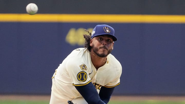 Milwaukee Brewers pitcher Freddy Peralta (51) pitches during the first inning of the National League Division Series game against the Chicago Cubs on Saturday October 4, 2025 at American Family Field in Milwaukee, Wisconsin. Milwaukee Brewers pitcher Freddy Peralta (51) pitches during the first inning of the National League Division Series game against the Chicago Cubs on Saturday October 4, 2025 at American Family Field in Milwaukee, Wisconsin.