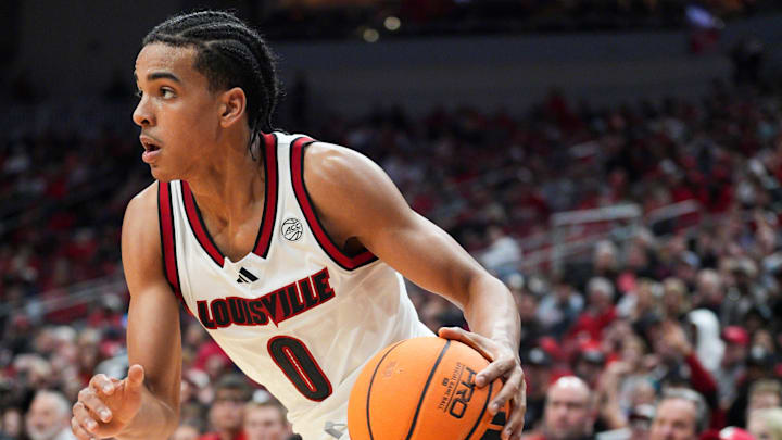 Louisville Cardinals guard Mikel Brown Jr. (0) scored 11 points with six assists as the Cards roll past the visiting Bulldogs 104-45 at the KFC Yum! Center Monday night, Nov. 3, 2025. Louisville Cardinals guard Mikel Brown Jr. (0) scored 11 points with six assists as the Cards roll past the visiting Bulldogs 104-45 at the KFC Yum! Center Monday night, Nov. 3, 2025.