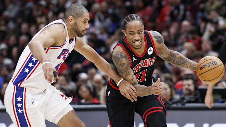 Dec 30, 2023; Chicago, Illinois, USA; Chicago Bulls forward DeMar DeRozan (11) drives to the basket Dec 30, 2023; Chicago, Illinois, USA; Chicago Bulls forward DeMar DeRozan (11) drives to the basket