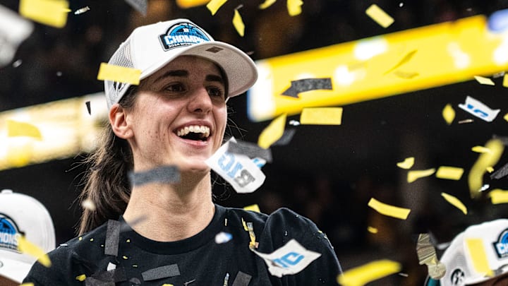 Caitlin Clark, shown after Iowa won the Big Ten Tournament title at the Target Center on March 10, 2024.