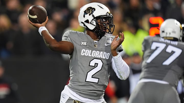 Oct 26, 2024; Boulder, Colorado, USA; Colorado Buffaloes quarterback Shedeur Sanders (2) prepares to pass in the second half against the Cincinnati Bearcats at Folsom Field. Mandatory Credit: Ron Chenoy-Imagn Images