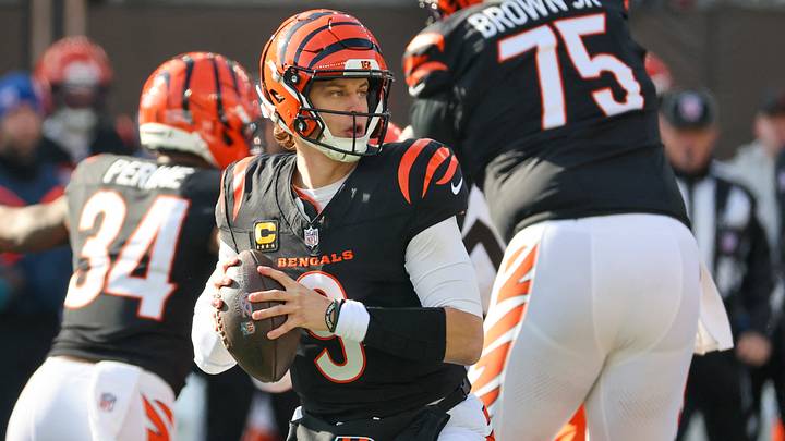 Jan 4, 2026; Cincinnati, Ohio, USA; Cincinnati Bengals quarterback Joe Burrow (9) looks to pass against the Cleveland Browns during the first quarter at Paycor Stadium. Mandatory Credit: Joseph Maiorana-Imagn Images Jan 4, 2026; Cincinnati, Ohio, USA; Cincinnati Bengals quarterback Joe Burrow (9) looks to pass against the Cleveland Browns during the first quarter at Paycor Stadium. Mandatory Credit: Joseph Maiorana-Imagn Images
