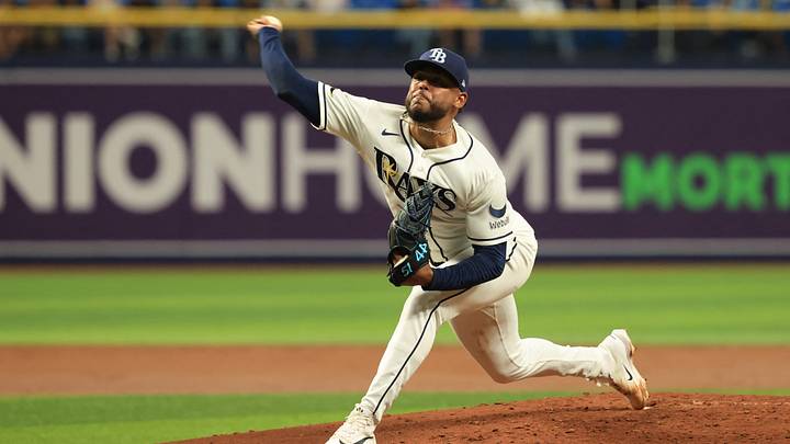 Sep 1, 2026; St. Petersburg, Florida, USA;  Tampa Bay Rays starting pitcher Freddy Peralta (51) throws a pitch during the second inning against the New York Mets  at Tropicana Field.  Mandatory Credit: Kim Klement Neitzel-Imagn Images