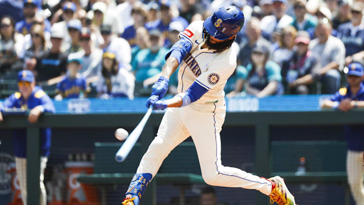 Seattle Mariners shortstop J.P. Crawford hits a grand slam against the Cleveland Guardians on June 15 at T-Mobile Park. Seattle Mariners shortstop J.P. Crawford hits a grand slam against the Cleveland Guardians on June 15 at T-Mobile Park.