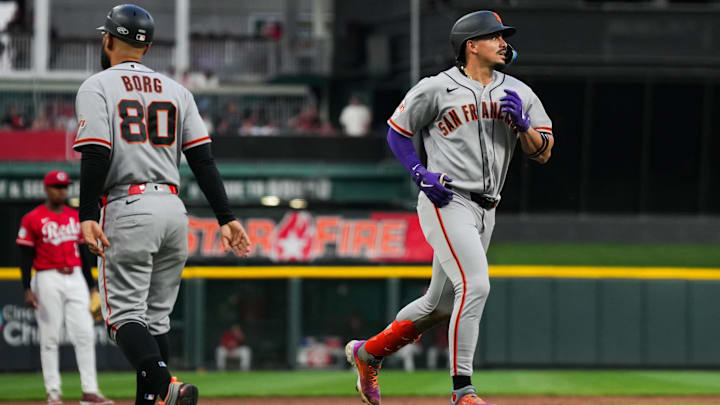 Apr 14, 2026; Cincinnati, Ohio, USA; San Francisco Giants shortstop Willy Adames (2) runs the bases after hitting a solo home run against the Cincinnati Reds in the fifth inning at Great American Ball Park. Mandatory Credit: Aaron Doster-Imagn Images Apr 14, 2026; Cincinnati, Ohio, USA; San Francisco Giants shortstop Willy Adames (2) runs the bases after hitting a solo home run against the Cincinnati Reds in the fifth inning at Great American Ball Park. Mandatory Credit: Aaron Doster-Imagn Images