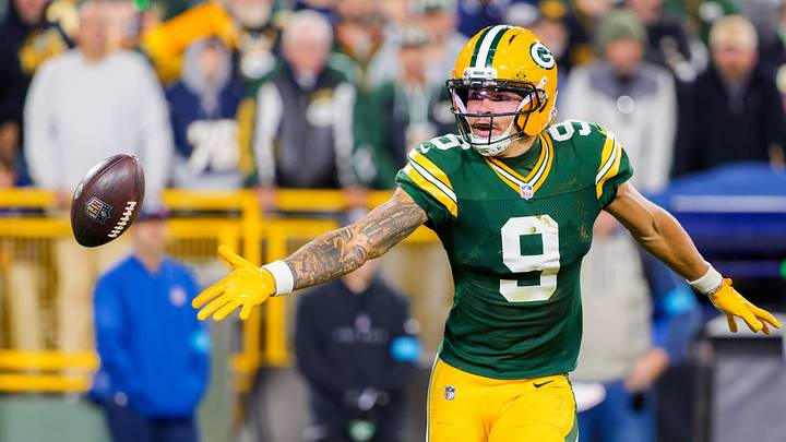 Oct 18, 2026; Green Bay, Wisconsin, USA; Green Bay Packers Christian Watson (9) pitches the football into the backfield against the Dallas Cowboys at Lambeau Field at Lambeau Field. Mandatory Credit: Ross Harried-Imagn Images Oct 18, 2026; Green Bay, Wisconsin, USA; Green Bay Packers Christian Watson (9) pitches the football into the backfield against the Dallas Cowboys at Lambeau Field at Lambeau Field. Mandatory Credit: Ross Harried-Imagn Images