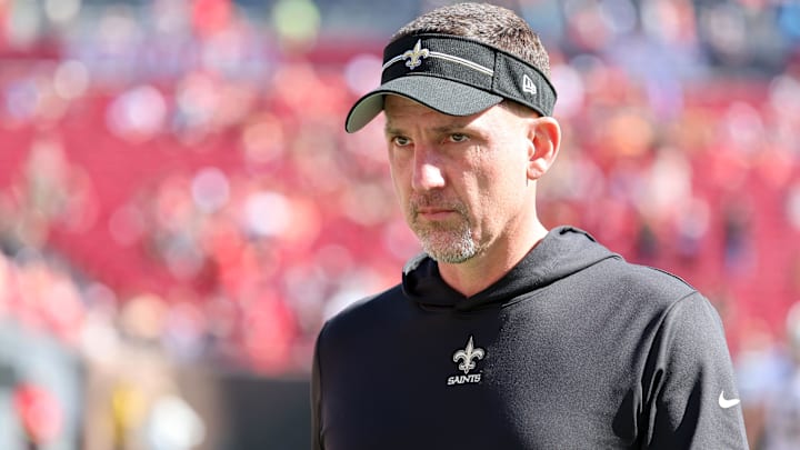 Dec 31, 2023; Tampa, Florida, USA; New Orleans Saints head coach Dennis Allen prior to the game