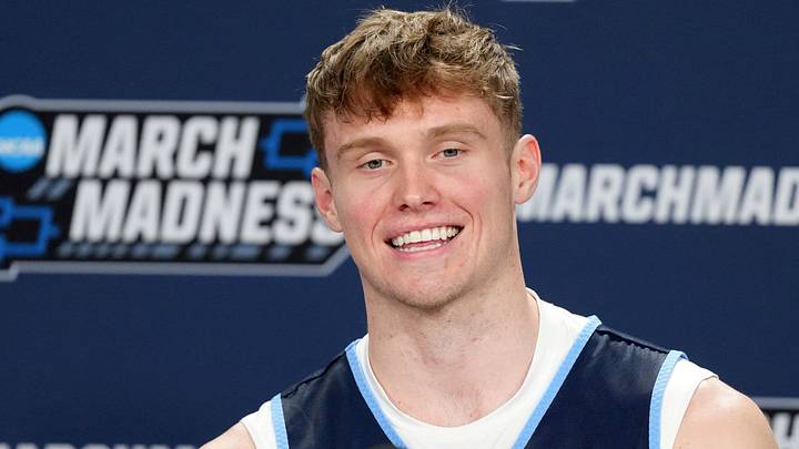 Mar 19, 2026; San Diego, CA, USA; Villanova Wildcats forward Duke Brennan (24) at press conference ahead of the first round of the men's 2026 NCAA Tournament at Viejas Arena. Mandatory Credit: Kirby Lee-Imagn Images Mar 19, 2026; San Diego, CA, USA; Villanova Wildcats forward Duke Brennan (24) at press conference ahead of the first round of the men's 2026 NCAA Tournament at Viejas Arena. Mandatory Credit: Kirby Lee-Imagn Images