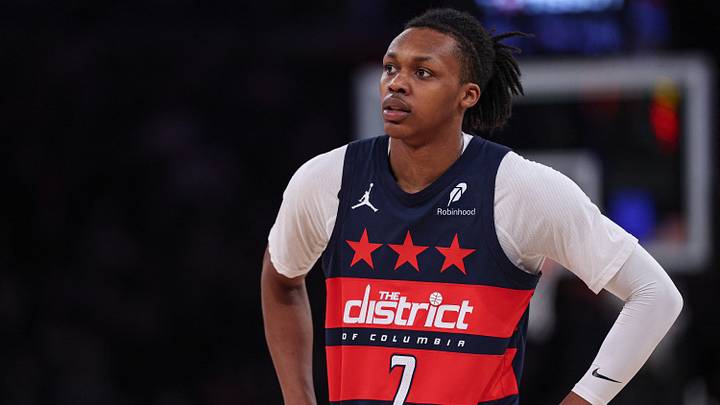 Mar 22, 2026; New York, New York, USA; Washington Wizards guard Bub Carrington (7) looks on during the first half against the New York Knicks at Madison Square Garden. Mandatory Credit: Vincent Carchietta-Imagn Images Mar 22, 2026; New York, New York, USA; Washington Wizards guard Bub Carrington (7) looks on during the first half against the New York Knicks at Madison Square Garden. Mandatory Credit: Vincent Carchietta-Imagn Images