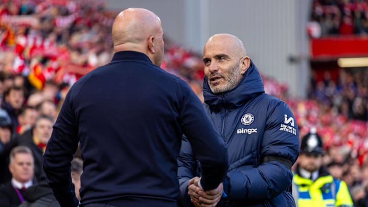 Chelsea head coach Enzo Maresca (right) shakes hands with Liverpool boss Arne Slot (left) before the Premier League fixture. Chelsea head coach Enzo Maresca (right) shakes hands with Liverpool boss Arne Slot (left) before the Premier League fixture.