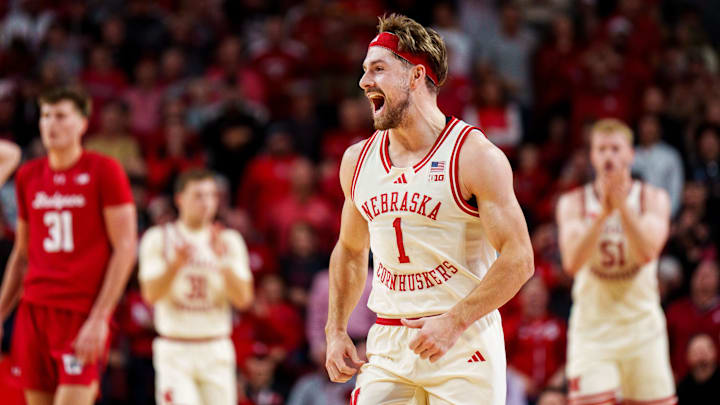 Nebraska Cornhuskers guard Sam Hoiberg reacts after a foul call against the Wisconsin Badgers during the first half at Pinnacle Bank Arena. Nebraska Cornhuskers guard Sam Hoiberg reacts after a foul call against the Wisconsin Badgers during the first half at Pinnacle Bank Arena.