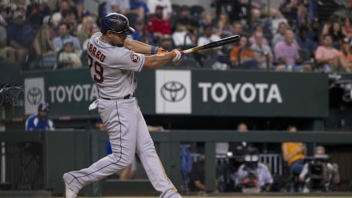 Sep 6, 2023; Arlington, Texas, USA; Houston Astros first baseman Jose Abreu (79) in action during
